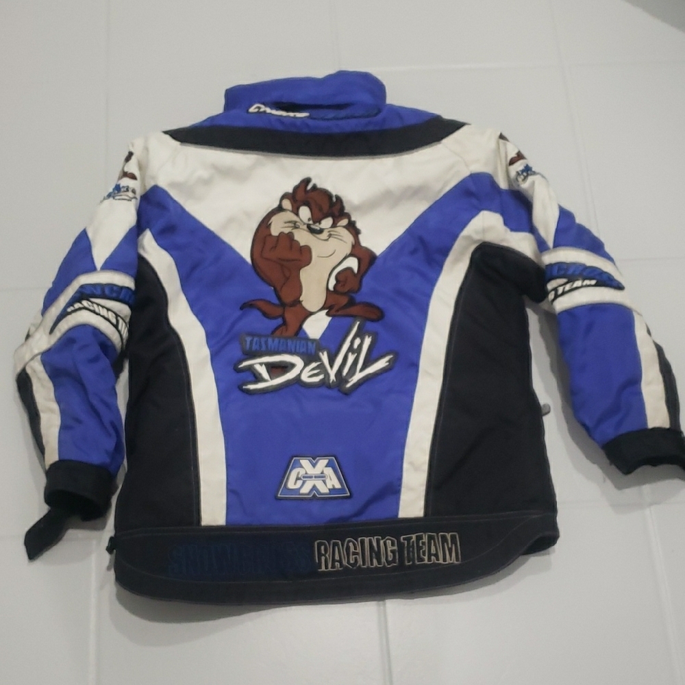 Vintage Tazmanian Devil Choko Design Kids Retro Racing Blue Black White Jacket